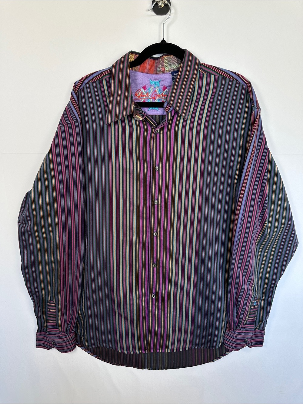 Robert Graham Purple Multicolor Striped Button Down Shirt Size XL